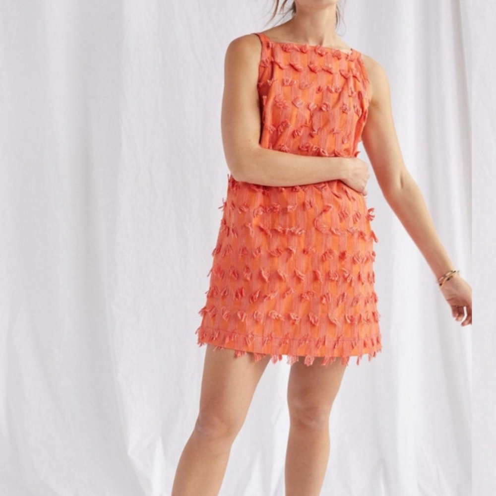 By Anthropologie NWT Orange Boho Tassel Textured Shift Mini Dress Jumper Sz 1X